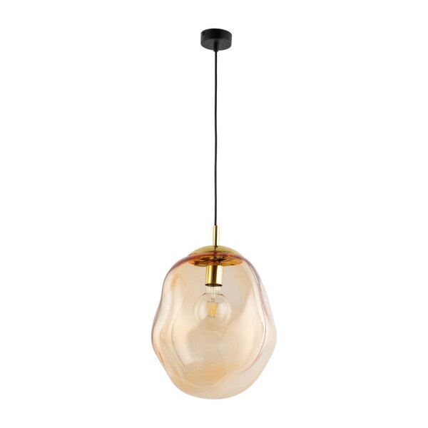 Pendelleuchte Glas Schirm in Bernstein Gold E27 Esstisch