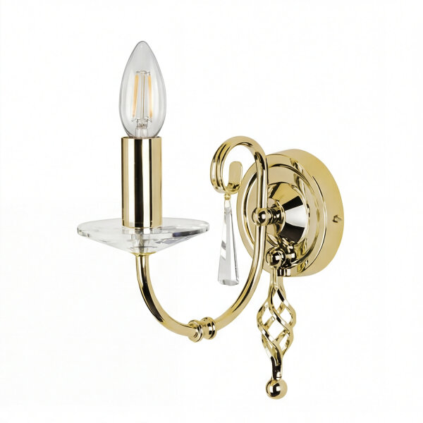 Premium Wandleuchte Glas Kristall E14 Klassisch Messing