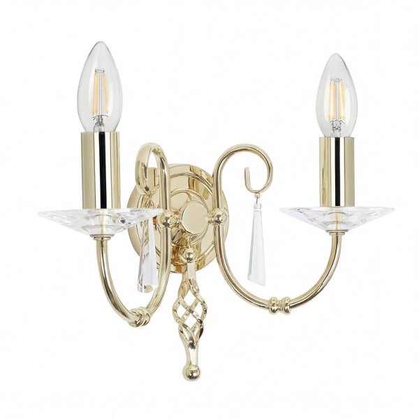 Designer Wandleuchte Messing Glas Kristall E14 B:32 cm