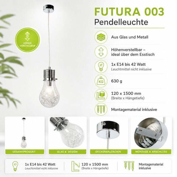 Hängelampe Glas Metall Glühbirnen-Design dekorativ E14