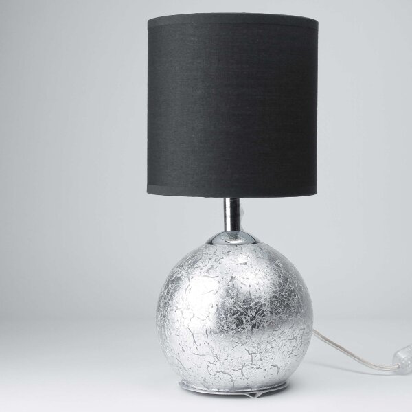 Lichtdurchlässige Tischleuchte in Silber Optik Schirm Schwarz