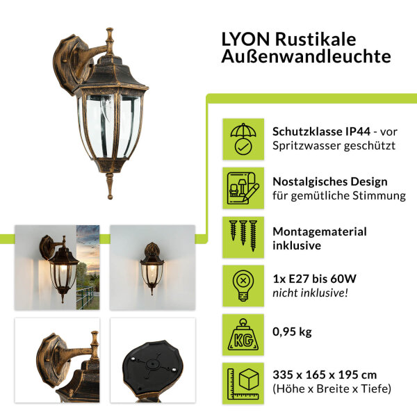 Rustikale Außenleuchte in Schwarz Kupfer LYON