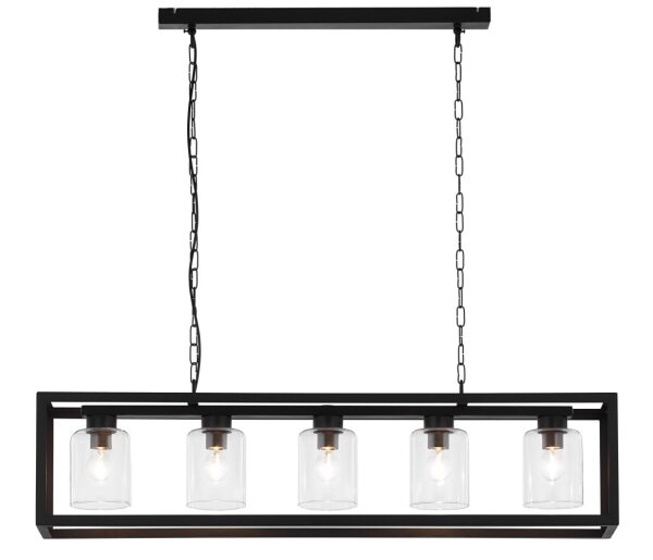 Schwarze Pendelleuchte Metall Glas 5-flammig Loft
