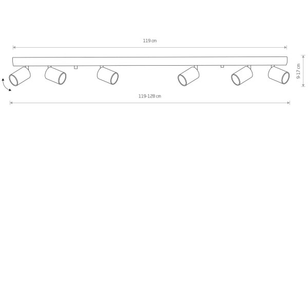 XXL Deckenstrahler Schwarz 119 cm lang 6x GU10 Metall
