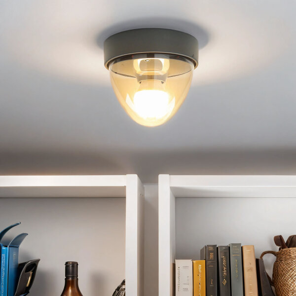 Kleine Deckenlampe Bad Ø18cm rund Grau IP44 E27