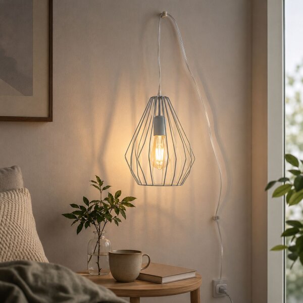 Hängelampe mit Stecker Kabel 5,5 m lang Grau flexibel