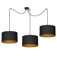 H&auml;ngelampe Schwarz Gold verstellbar 3 flammig Stoff E27