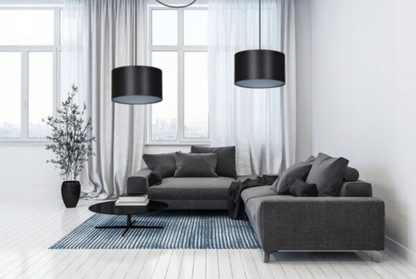 Hängeleuchte verstellbar Schwarz Silber Stoff Modern