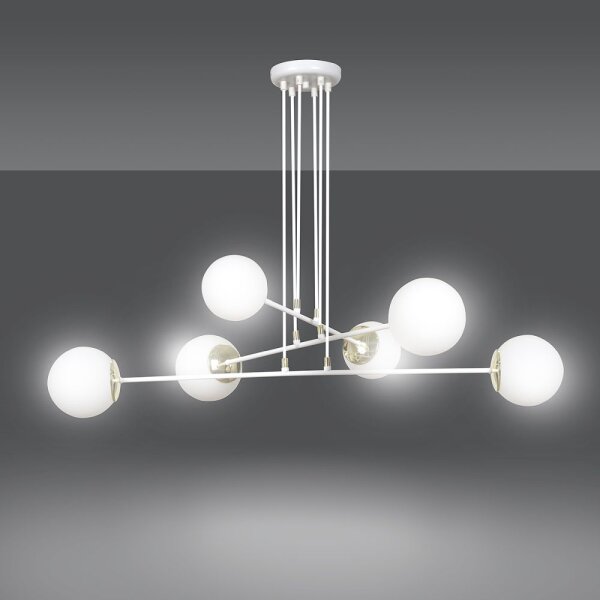 Pendelleuchte Weiß verstellbar Modern 6x E27 Wohnzimmer