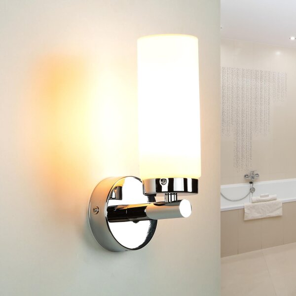 Badlampe Wand Spiegel Glas Metall in Chrom Weiß elegant