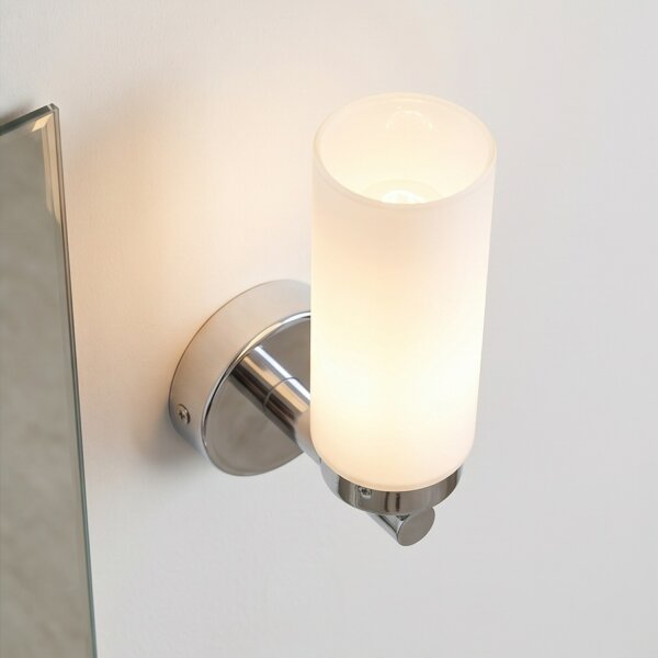 Badlampe Wand Spiegel Glas Metall in Chrom Weiß elegant