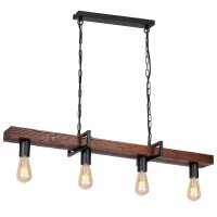 H&auml;ngeleuchte Holz Metall Schwarz Braun f&uuml;r 4x E27