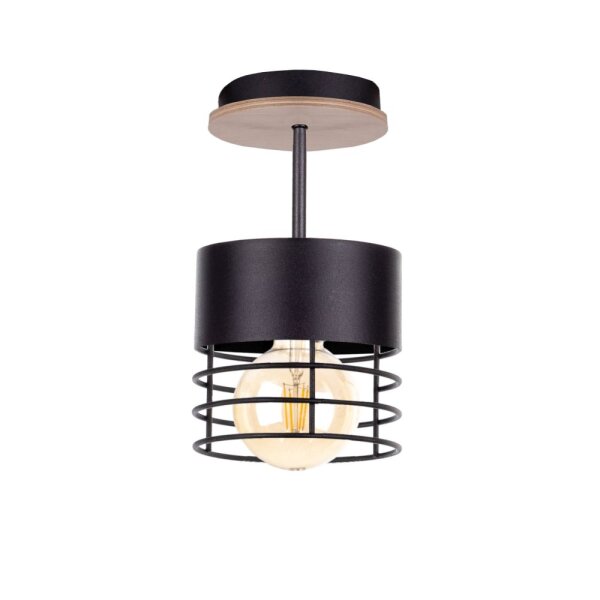 Deckenlampe Modern Metall Holz Schwarz Ø12cm rund