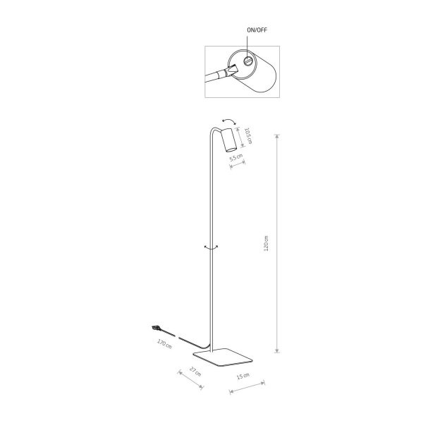 Verstellbare Stehlampe Wohnzimmer Weiß Metall 212 cm