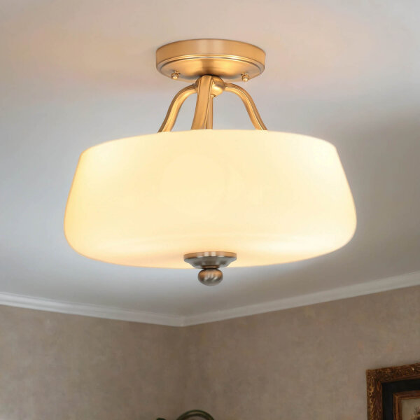 Deckenleuchte E27 Weiß Nickel Ø37cm Glas Metall