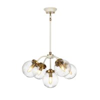 H&auml;ngeleuchte mit Schirm Creme Messing Metall Glas