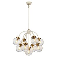 H&auml;ngelampe Kugel Schirm Glas Metall in Creme Messing