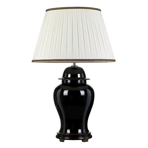 Tischlampe Keramik Stoff Schwarz Creme 80 cm hoch E27