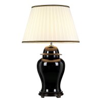 Tischlampe Keramik Stoff Schwarz Creme 80 cm hoch E27