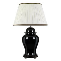 Tischlampe Keramik Stoff Schwarz Creme 80 cm hoch E27