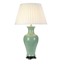 Tischlampe Keramik Stoff Grün Creme 81cm E27 Nachttisch