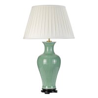 Tischlampe Keramik Stoff Grün Creme 81cm E27 Nachttisch