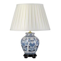 Tischleuchte Creme Blau Weiß E27 50 cm Stoff Keramik