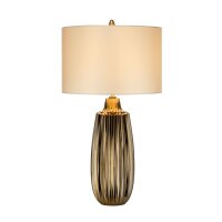 Tischlampe E27 67 cm in Bronze Weiß Keramik Stoff