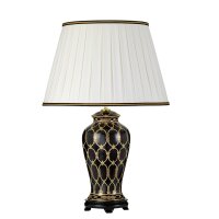 Tischlampe Keramik Stoff 68 cm Creme Schwarz Gold E27
