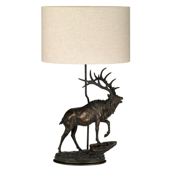 Tischlampe Stoff Resin Hirsch 80cm Bronze antik Natur