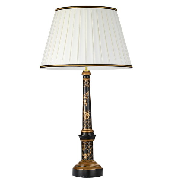Tischlampe groß 87 cm Stoff Holz in Creme Schwarz Gold