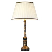 Tischlampe groß 87 cm Stoff Holz in Creme Schwarz Gold