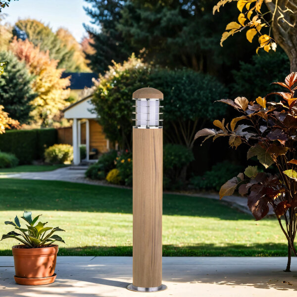 Pollerleuchte außen Edelstahl Holz 67cm Nordic IP55