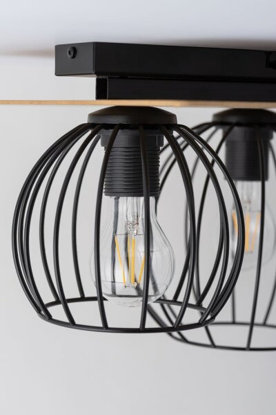 Deckenlampe Schwarz Natur E27 Metall Holz Wohnzimmer