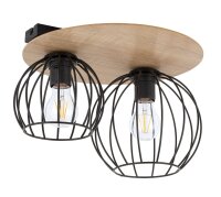 Deckenlampe Schwarz Natur E27 Metall Holz Wohnzimmer