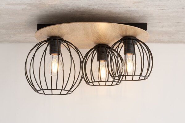 Deckenlampe Schwarz Natur Metall Holz E27 Flur