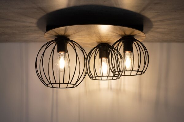 Deckenlampe Schwarz Natur Metall Holz E27 Flur