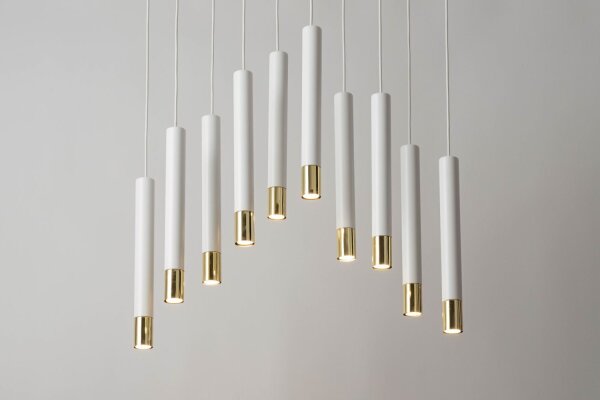 Hängeleuchte Weiß Gold Modern Metall groß 10 Pendel