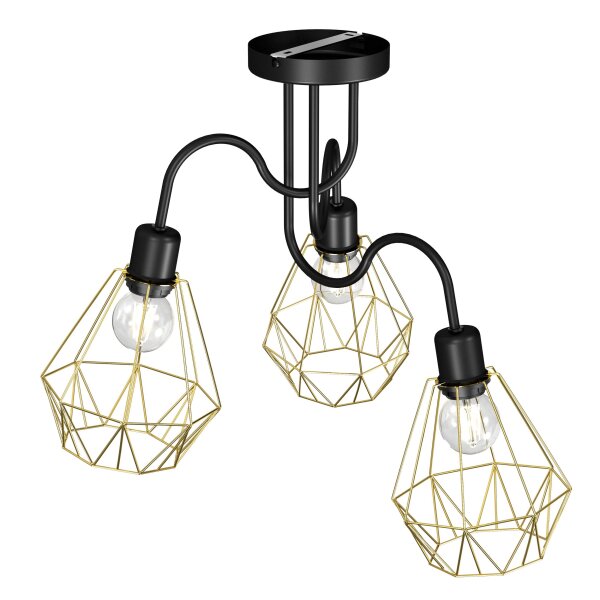 Deckenlampe Gold Schwarz E27 Metall Draht Schirm