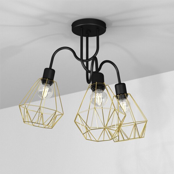 Deckenlampe Gold Schwarz E27 Metall Draht Schirm