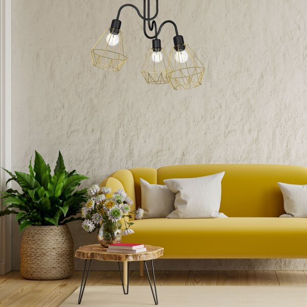 Deckenlampe Gold Schwarz E27 Metall Draht Schirm