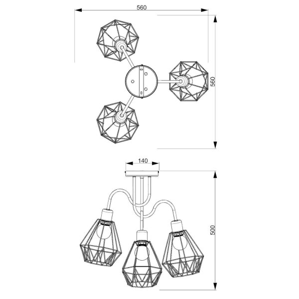 Deckenlampe Gold Schwarz E27 Metall Draht Schirm