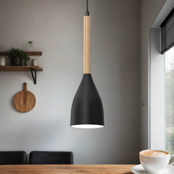 Hängeleuchte Esstisch Holz Metall E27 Ø11cm Schwarz