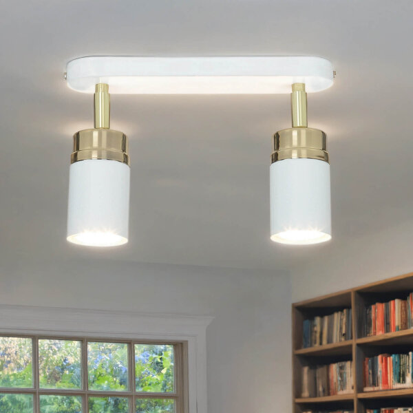 Deckenstrahler Spot Metall Modern Weiß Gold 2-flammig