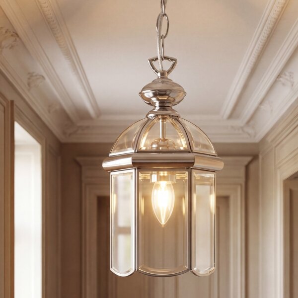 Pendelleuchte Chrom Glas E27 L:17,8 cm Klassisch Modern