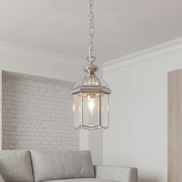 Pendelleuchte Chrom Glas E27 L:17,8 cm Klassisch Modern
