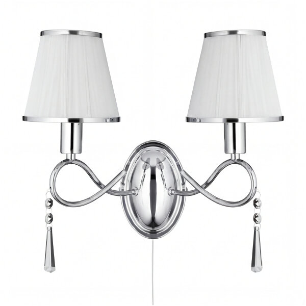 Wandleuchte Chrom 2x E14 B:36 cm Stoff Glas Zugschalter