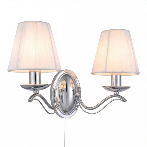 Wandlampe Chrom B:37 cm E14 Zugschalter Stoff blendarm