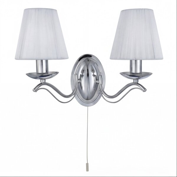 Wandlampe Chrom B:37 cm E14 Zugschalter Stoff blendarm