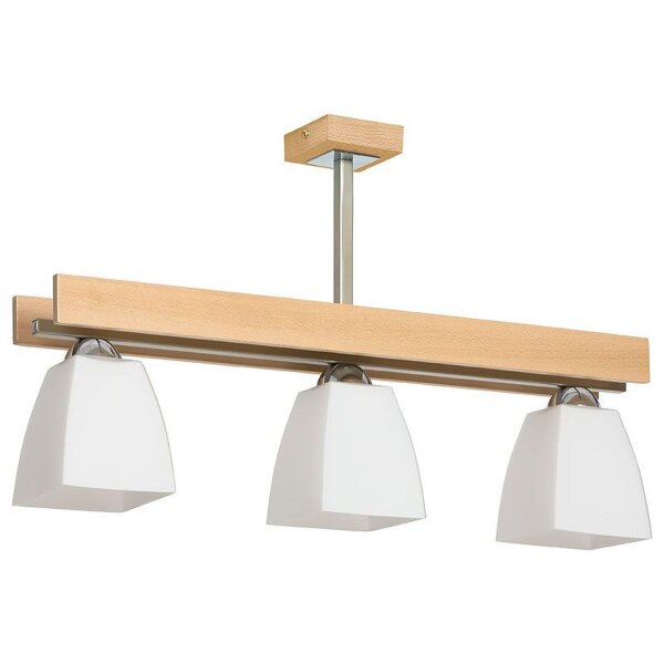 Deckenleuchte E27 Glas Metall Holz 3-flammig
